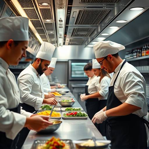 Image de la série 'La Brigade des Saveurs', montrant des chefs cuisiniers en pleine action dans une cuisine étoilée.